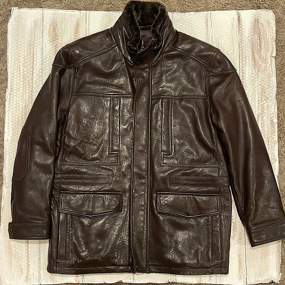 Men’s leather winter coat. Chocolate brown. Large, MARC NEW YORK. Andrew Marc